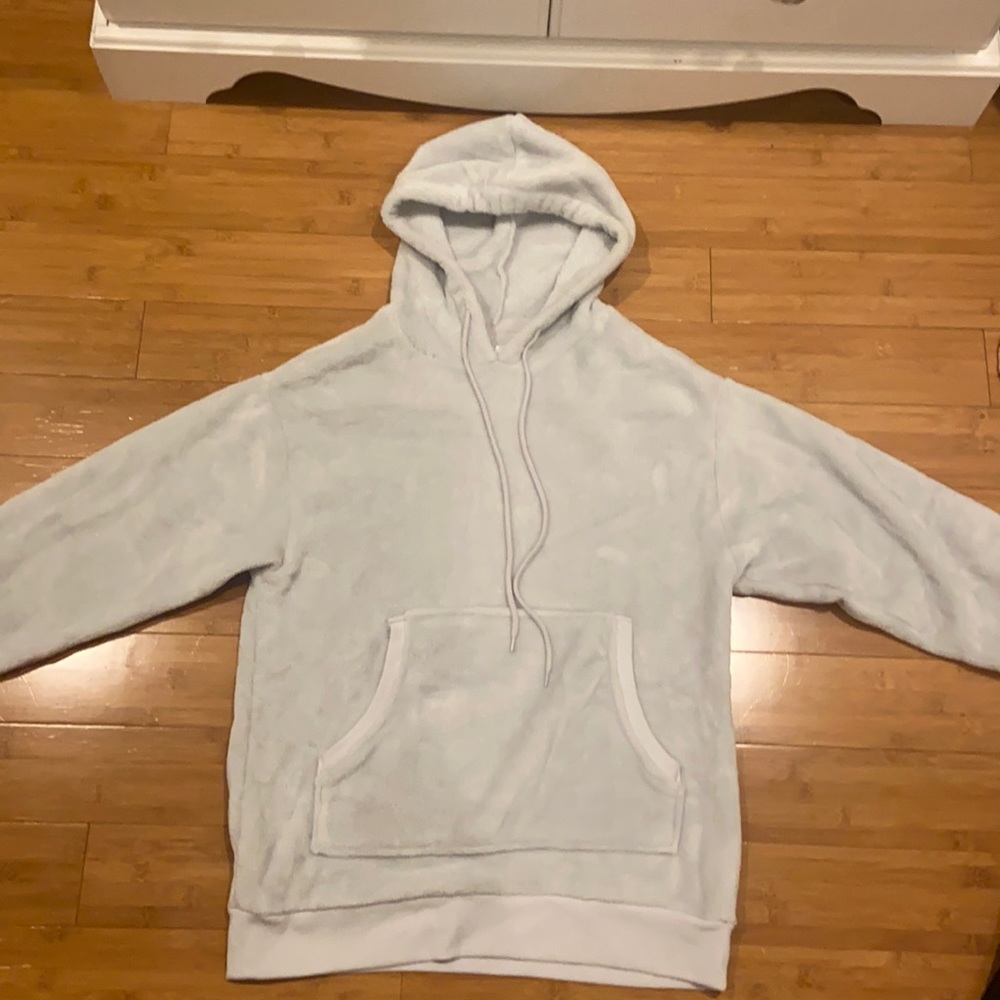 fluffy light blue/grey hoodie